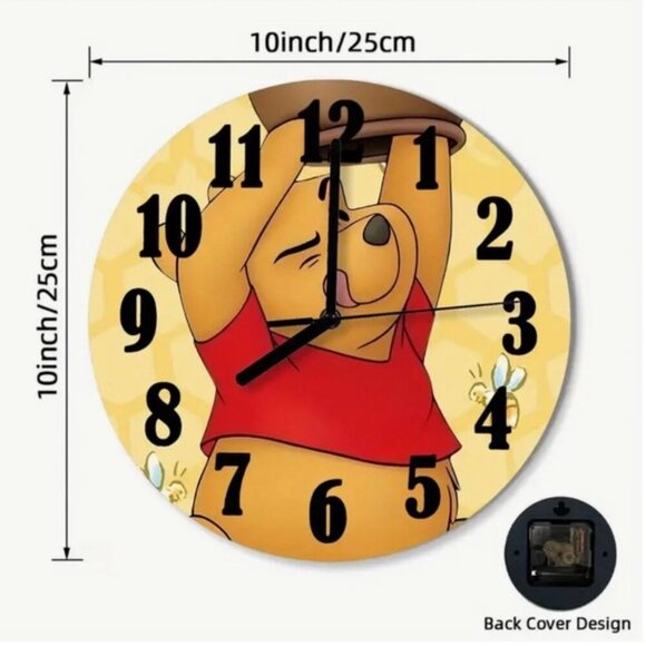Winnie the Pooh Wall Clock Analog Quartz Round 10” Red Yellow - Picture 7 of 16